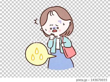 外出中に尿漏れしてしまい焦っている女性(尿失禁・排尿障害) 外出中に尿漏れしてしまい焦っている女性(尿失禁・排尿障害) 143670035
