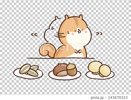 どの食べ物を食べようか迷って困っている優柔不断なリス(決断疲れ) どの食べ物を食べようか迷って困っている優柔不断なリス(決断疲れ) 143670323