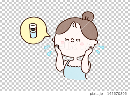 手のひらで顔全体に化粧水を塗布してお手入れをする女性(スキンケア) 手のひらで顔全体に化粧水を塗布してお手入れをする女性(スキンケア) 143670896