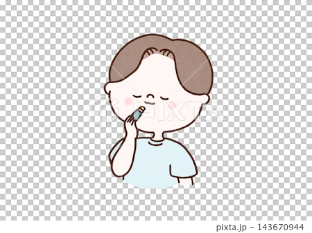 A man applying a stick-type lip balm to his lips (Men's Grooming) 143670944