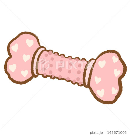Adorable Pastel Pink Dog Bone Shaped Chew Toy Decorated with Tiny Cream Hearts and Polka Dots Cute Kawaii Puppy Accessory Illustration for Pet Lovers and Girly Sticker Collections 143671003
