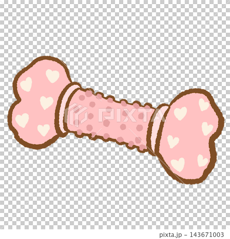 Adorable Pastel Pink Dog Bone Shaped Chew Toy Decorated with Tiny Cream Hearts and Polka Dots Cute Kawaii Puppy Accessory Illustration for Pet Lovers and Girly Sticker Collections 143671003