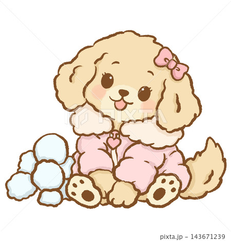 Sweet Chibi Golden Retriever Puppy Girl Sitting Beside a Pile of Soft Blue Snowballs Wearing a Pastel Pink Winter Coat with Fluffy Cream Collar Cute Kawaii Puppy Illustration Sweet Chibi Golden Retriever Puppy Girl Sitting Beside a Pile of Soft Blue Snowballs Wearing a Pastel Pink Winter Coat with Fluffy Cream Collar Cute Kawaii Puppy Illustration 143671239