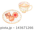 水彩で描いた紅茶とクッキーのセットイラスト 143671266