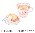 水彩で描いたシフォンケーキとティーカップ 143671267