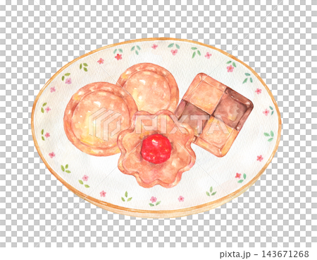 A watercolor illustration of cookies on a stylish plate. A watercolor illustration of cookies on a stylish plate. 143671268