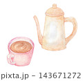 水彩で描いたポットとコップ 143671272