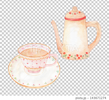 復古茶壺和茶杯 143671274