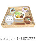 シュウマイとだし巻き卵、ご飯、味噌汁、プリンの食事セット2 143671777