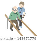 歩くリハビリをするおじいさんと介助をする介護士2 143671779
