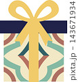 Cute Christmas Gift Box with Patterned Wrapping Paper and Yellow Ribbon Bow Cute Christmas Gift Box with Patterned Wrapping Paper and Yellow Ribbon Bow 143671934