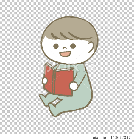 Child reading a picture book, light blue 143672037