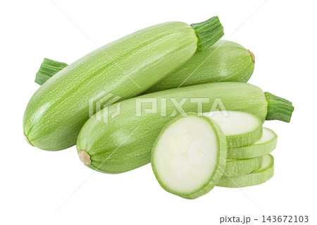 zucchini or marrow slices isolated on white background with full depth of field zucchini or marrow slices isolated on white background with full depth of field 143672103