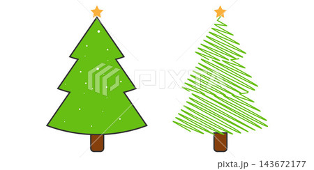 Green Christmas tree vectors set with flat design and scribble sketch styles Green Christmas tree vectors set with flat design and scribble sketch styles 143672177