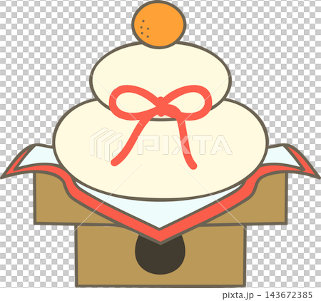 An illustration of a Kagami Mochi topped with an orange. An illustration of a Kagami Mochi topped with an orange. 143672385
