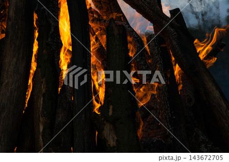 Beautiful fire flames on a campfire 143672705
