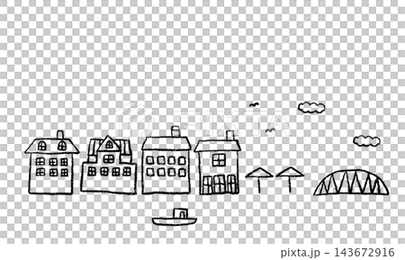 簡潔輕鬆的線條藝術風格城市景觀插畫 143672916