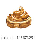 Watercolor toast with creamy peanut butter swirl isolated on white background. Perfect for breakfast menu designs, bakery branding, packaging, recipe books, and culinary art projects 143673251