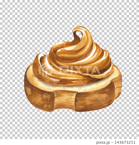 Watercolor toast with creamy peanut butter swirl isolated on white background. Perfect for breakfast menu designs, bakery branding, packaging, recipe books, and culinary art projects Watercolor toast with creamy peanut butter swirl isolated on white background. Perfect for breakfast menu designs, bakery branding, packaging, recipe books, and culinary art projects 143673251