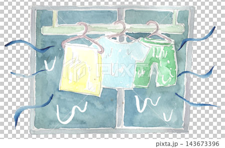An illustration of laundry that is not completely dry. An illustration of laundry that is not completely dry. 143673396