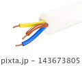 Three wire flexible electric cable white background Three wire flexible electric cable white background 143673805