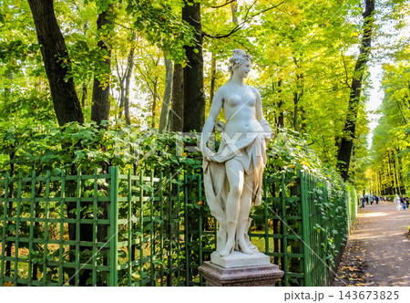 Thalia Muse of Comedy Statue in Saint Petersburg Summer Garden with Autumn Trees Thalia Muse of Comedy Statue in Saint Petersburg Summer Garden with Autumn Trees 143673825