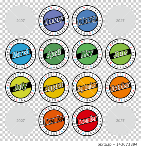 Annual circular calendar for 2027 (no Japanese public holidays indicated) Annual circular calendar for 2027 (no Japanese public holidays indicated) 143673894
