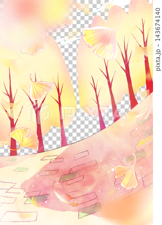 Ginkgo leaves fluttering in the background; Ginkgo tree-lined street; Ground; Vertical Ginkgo leaves fluttering in the background; Ginkgo tree-lined street; Ground; Vertical 143674140
