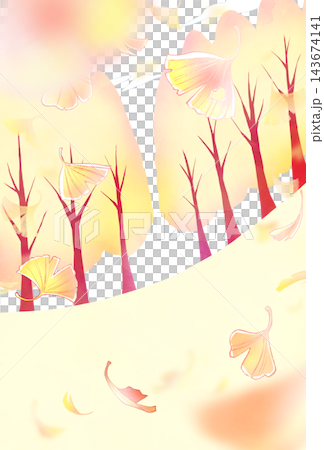 Ginkgo leaves falling in the background; Ginkgo tree-lined street; Carpet; Ground; Vertical Ginkgo leaves falling in the background; Ginkgo tree-lined street; Carpet; Ground; Vertical 143674141