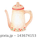水彩で描いたレトロなティーポット 143674153