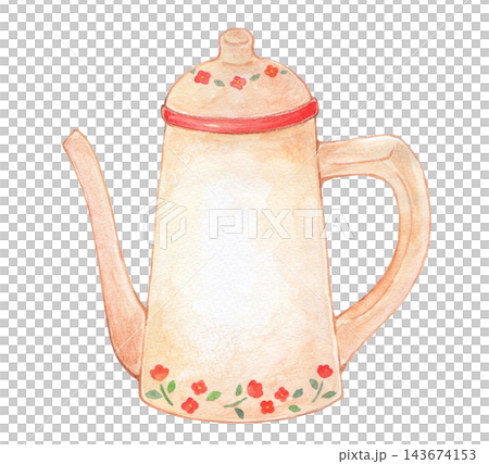 A retro teapot painted in watercolor A retro teapot painted in watercolor 143674153