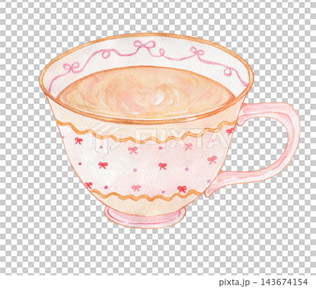 Stylish teacup painted in watercolor Stylish teacup painted in watercolor 143674154