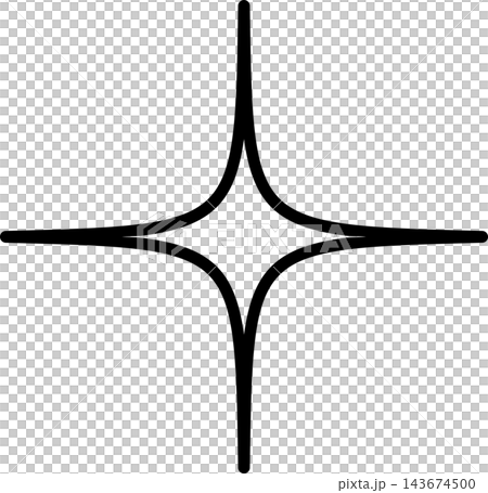 Minimalist four point sparkle star outline with smooth black curved lines. 143674500