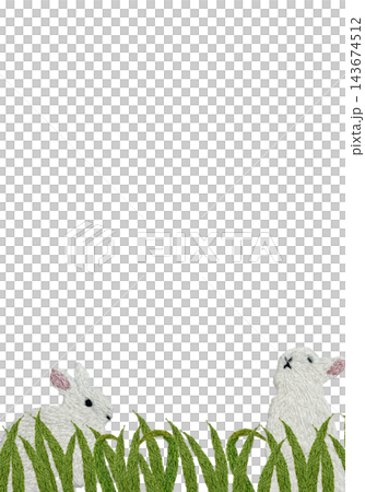 【兔子與草地垂直框】手工刺繡插畫素材 143674512
