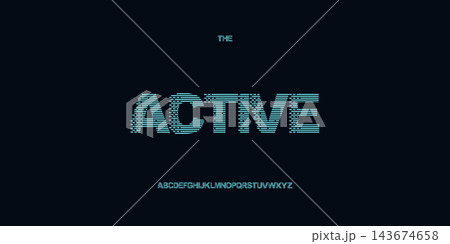 Active Bold Futuristic Typography with Horizontal Glitch Lines and Cyan Lettering on Dark Background Vector Illustration Active Bold Futuristic Typography with Horizontal Glitch Lines and Cyan Lettering on Dark Background Vector Illustration 143674658