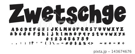 Food Market Font Logo Alphabet Fun Kid Letter Set Modern Typography, Adventure Typographic Design for Groovy Title Text, Birthday Headline, Children Toy Logotype, Cartoon Fonts. Vector Typeface 143674676