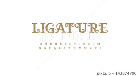 Ligature Font Victorian Logo Vintage Alphabet Swash Letter Set Modern Royal Typography, Ornate Typographic Design Tattoo Text Title, Alcohol Typo, Wine Flourish Headline. Charm Fonts. Vector Typeface 143674700