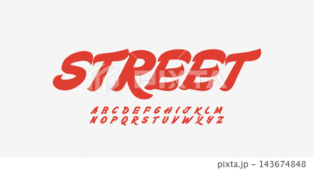 logo font alphabet, hawaii beach script, summer surf typeface. Sweet handwritten hand brush letters set for sunny tee shirt graphic, retro vintage typographic design. Vector typeset 143674848