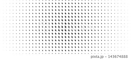 Light electric pattern energy current, lightning bolt icons texture glowing on white background. Charge energy pattern for power, speed quick and slow charger, halftone neon BG. Vector illustration. Light electric pattern energy current, lightning bolt icons texture glowing on white background. Charge energy pattern for power, speed quick and slow charger, halftone neon BG. Vector illustration. 143674888