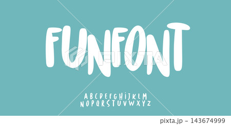 Fun hiking adventure font, tall rounded letters, youthful font for friendly headline, craft child book, doodle graffiti, journey lettering, art camping, nature label. Vector typography 143674999