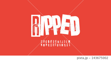 Ripped newspaper alphabet, paper cutout letters. Newsprint cut font for captivating magazine logos, eye-catching headlines, and expressive typographic designs. Vector typeset 143675002