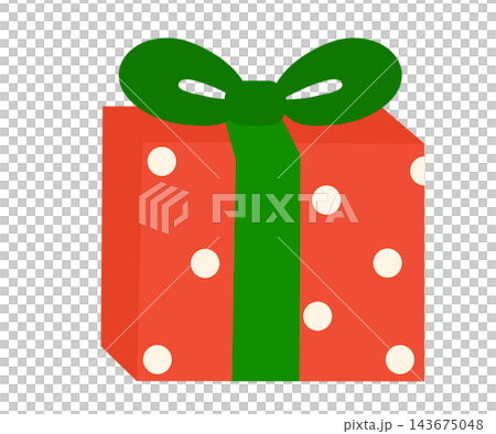 Red polka dot gift box with green ribbon bow christmas present element sticker print visual graphic clipart artwork design icon illustration Red polka dot gift box with green ribbon bow christmas present element sticker print visual graphic clipart artwork design icon illustration 143675048