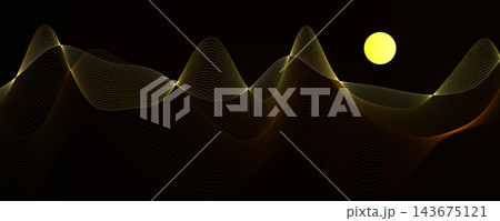Wavy Golden Stripes Pattern Japanese Linear Ornate Desert Dune. Fluid Curve Lines Art Wave Topographic Style. Gold Elegant Pattern for Premium Branding and Luxury Decoration. Vector Illustration 143675121