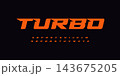 Turbo alphabet, wide bold font for powerful dynamic lettering, swift automotive logo, energetic daring headline, car racing branding. Orange letters on black BG. Vector typeset 143675205