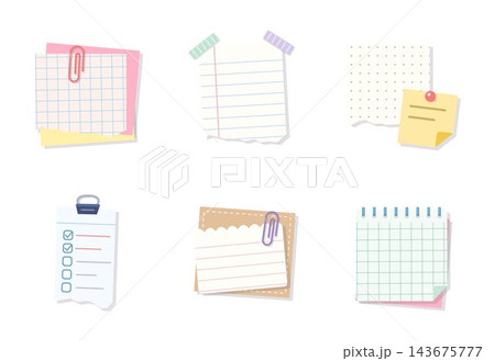Set of various sticky notes and paper stationery Set of various sticky notes and paper stationery 143675777
