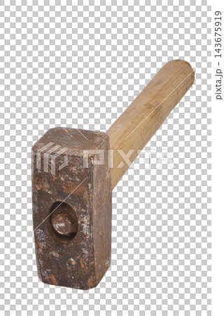A rusted sledgehammer with a wooden handle A rusted sledgehammer with a wooden handle 143675919