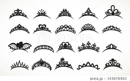 Big set of silhouettes tiaras various shapes isolated on a white background Big set of silhouettes tiaras various shapes isolated on a white background 143676983