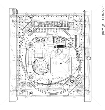 mechanical device wireframe illustration. Vector mechanical device wireframe illustration. Vector 143677238