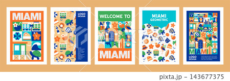 Miami Typography Poster Set with Tropical Travel Symbols, Florida Culture and Tourism, Flat Vector Memphis Geometric Design, Abstract City Landmark Backgrounds Miami Typography Poster Set with Tropical Travel Symbols, Florida Culture and Tourism, Flat Vector Memphis Geometric Design, Abstract City Landmark Backgrounds 143677375
