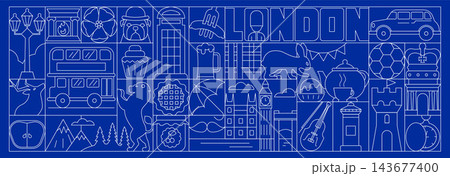 England and London Geometric Line Art Banner and Seamless Pattern with Travel Symbols, British Culture, Food and Architecture Icons, Art Deco Mosaic Vector Illustration England and London Geometric Line Art Banner and Seamless Pattern with Travel Symbols, British Culture, Food and Architecture Icons, Art Deco Mosaic Vector Illustration 143677400